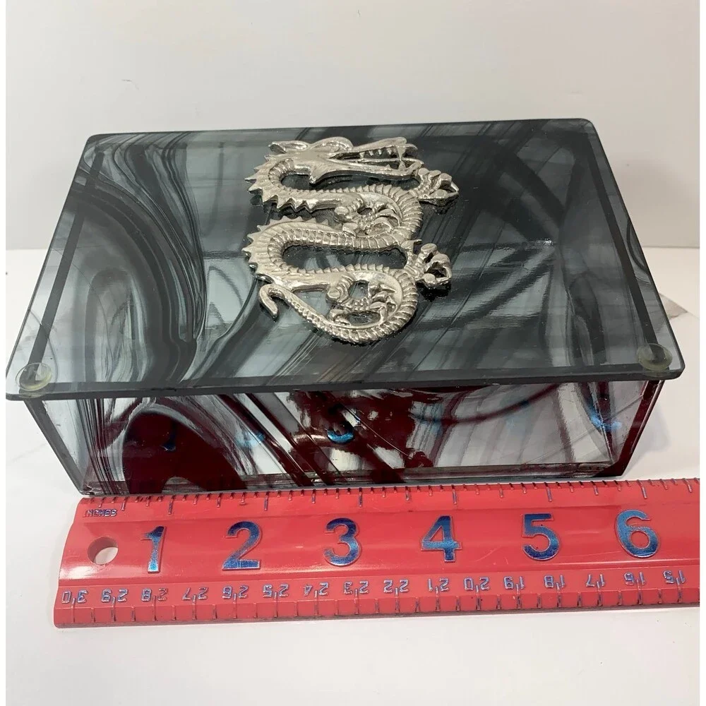 Glass Silver tone Dragon Swirl Jewelry Trinket Kheops  Box